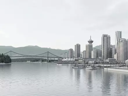 Moderner Architektur-Render zeigt Silhouette von Stanley Park Vancouver in Vancouver Kanada, klare Linien und neutrales - Foto: THN
