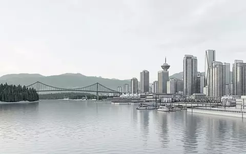 Moderner Architektur-Render zeigt Silhouette von Stanley Park Vancouver in Vancouver Kanada, klare Linien und neutrales - Foto: THN