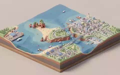 Isometrisches Diorama von Bay of Fundy und Umgebung in Saint John Kanada, verspielte Low-Poly-Kulisse in - Foto: THN