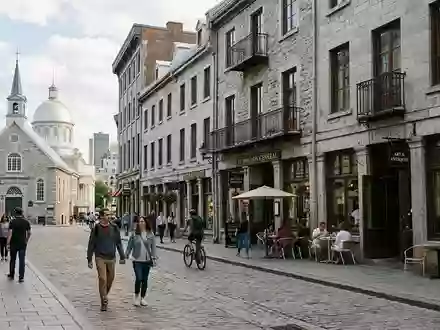Editorialbild im Reisemagazin-Stil vom Wahrzeichen Altstadt Montreal in Montreal Kanada, ausgewogene Bildgestaltung und natuerliches Umgebungslicht - Foto: THN
