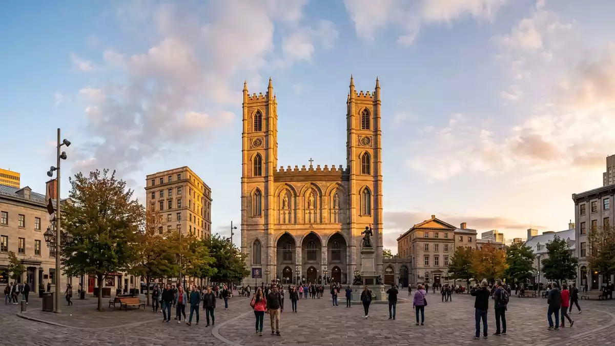 Fotorealistische Ansicht von Notre-Dame-Basilika Montreal in Montreal, Kanada im Abendlicht