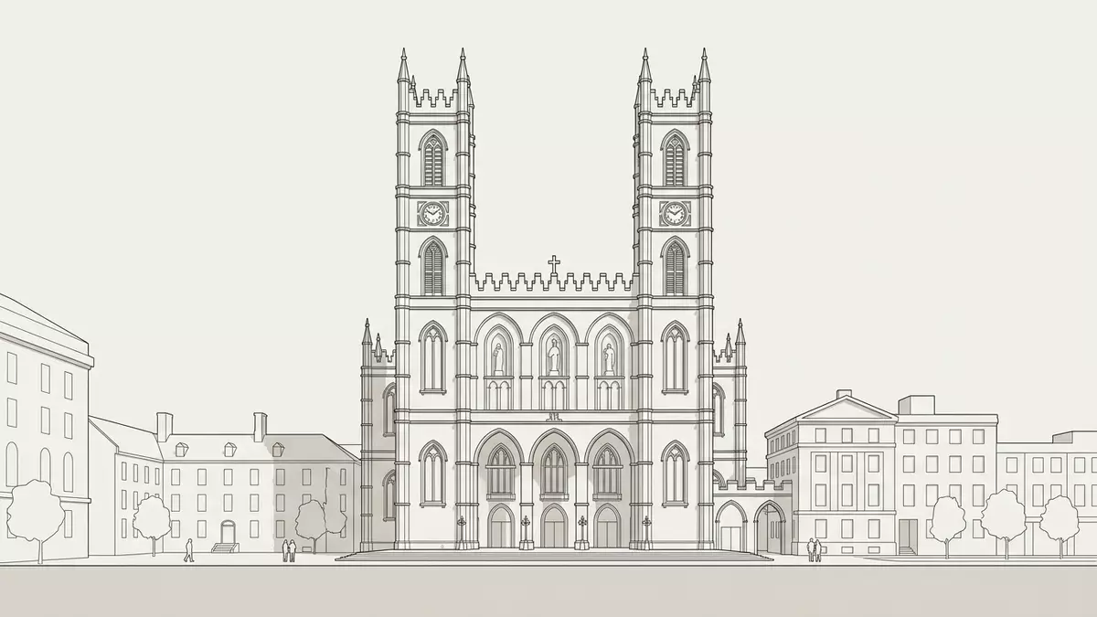 Architektur-Render von Notre-Dame-Basilika Montreal in Montreal, Kanada bei Tageslicht