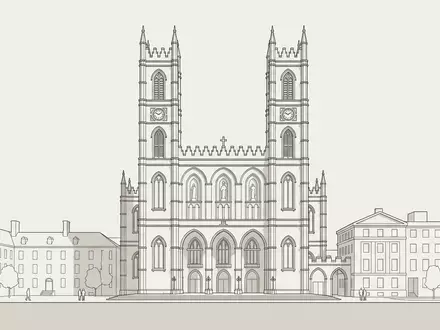 Moderner Architektur-Render zeigt Silhouette von Notre-Dame-Basilika Montreal in Montreal Kanada, klare Linien und neutrales Tageslicht - Foto: THN