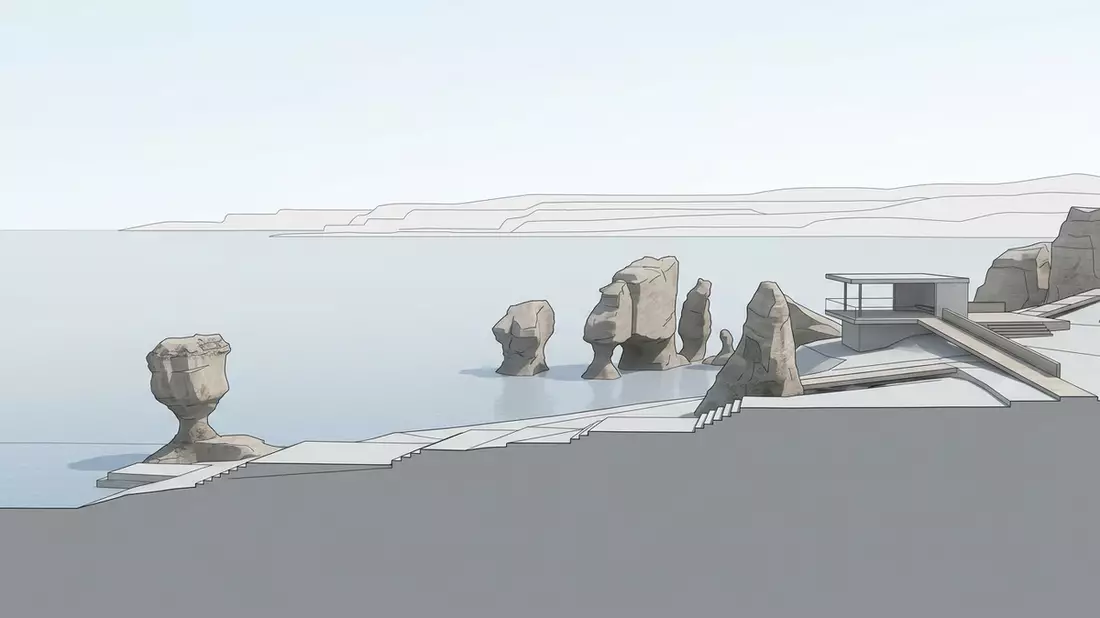 Architektur-Render von Hopewell Rocks in Hopewell Cape, Kanada bei Tageslicht