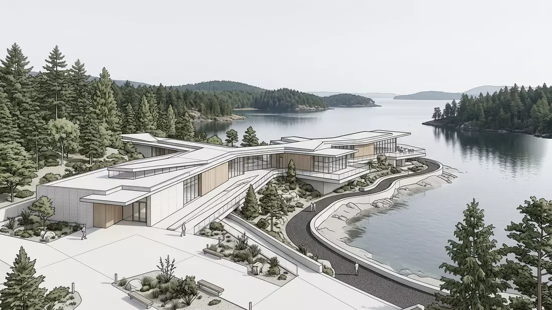 Architektur-Render von Butchart Gardens in Brentwood Bay, Kanada bei Tageslicht