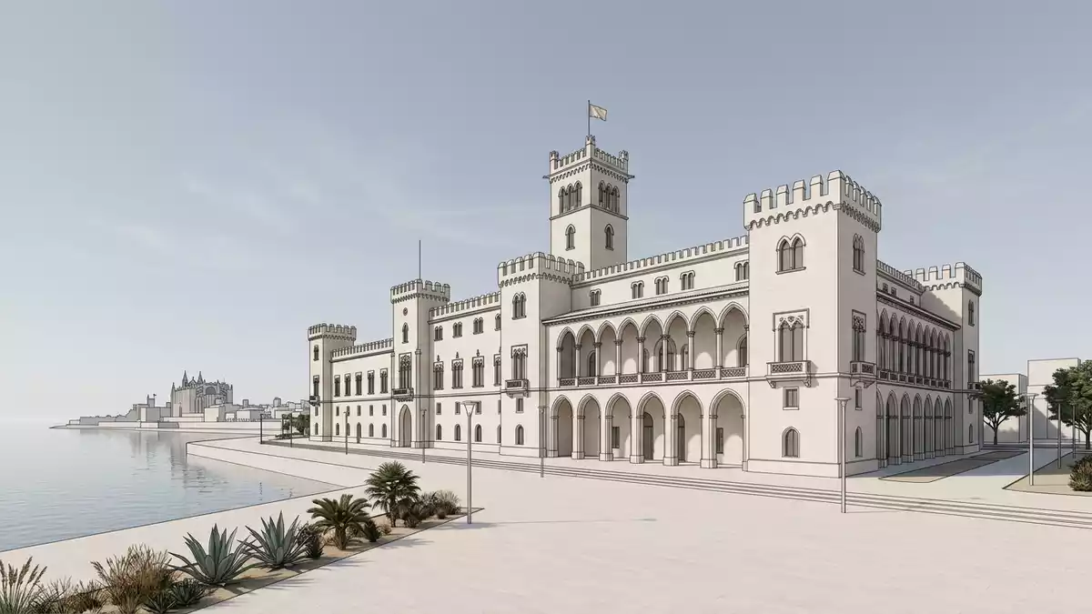 Architektur-Render von Palast Almudaina in Palma, Spanien bei Tageslicht