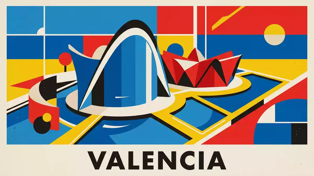 Bauhaus-Poster als Abstraktion von Oceanografic Valencia in Valencia, Spanien