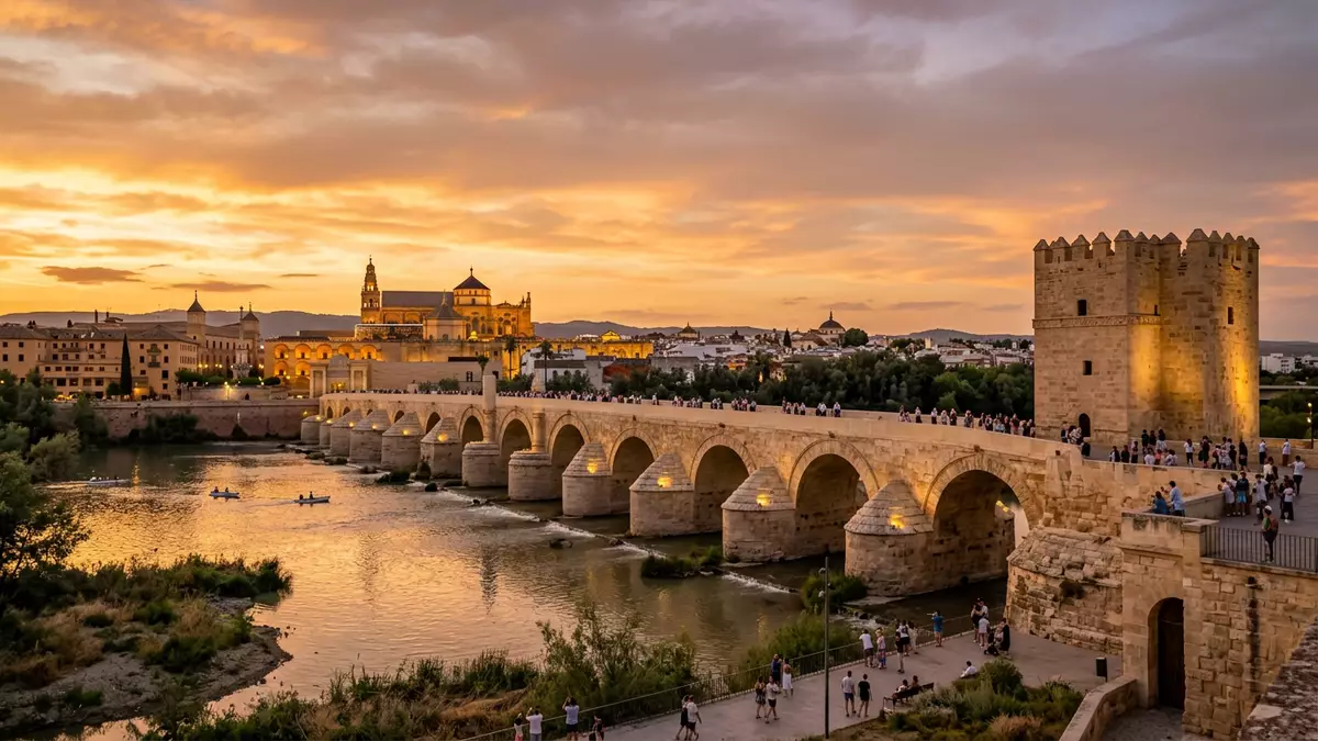 Fotorealistische Ansicht von Romische Brucke Cordoba in Cordoba, Spanien im Abendlicht