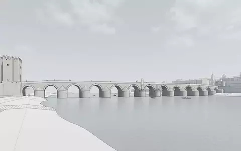 Moderner Architektur-Render zeigt Silhouette von Romische Brucke Cordoba in Cordoba Spanien, klare Linien und neutrales - Foto: THN