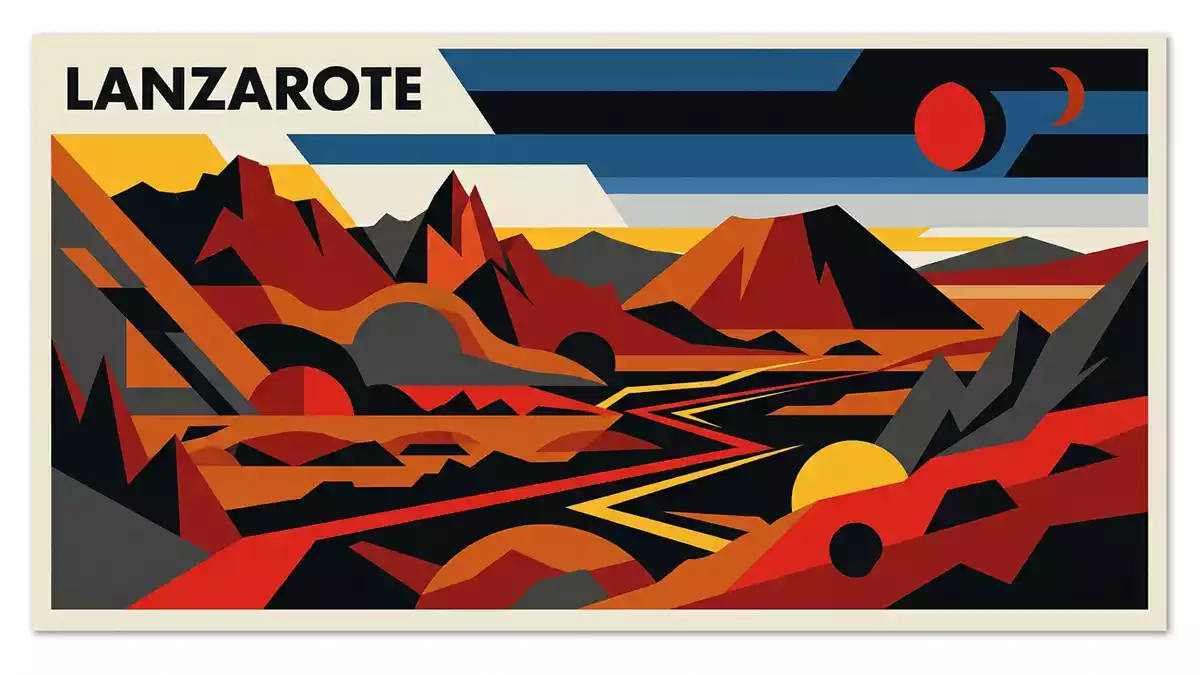 Bauhaus-Poster als Abstraktion von Timanfaya-Nationalpark in Lanzarote, Spanien