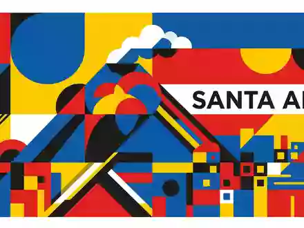 Bauhaus-Poster als geometrische Abstraktion von Santa-Ana-Vulkan in Santa Ana El Salvador, kraeftige Grundfarben und harte - Foto: THN