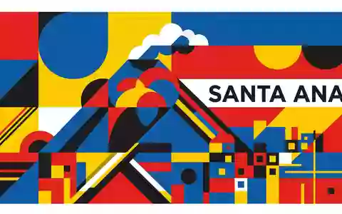 Bauhaus-Poster als geometrische Abstraktion von Santa-Ana-Vulkan in Santa Ana El Salvador, kraeftige Grundfarben und harte - Foto: THN