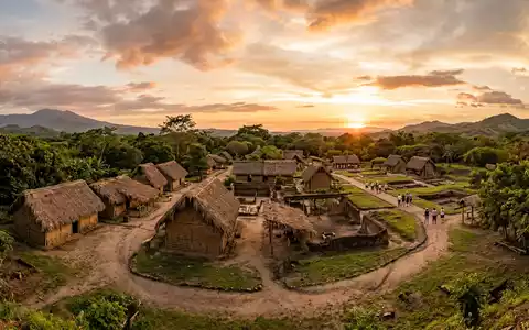 Fotorealistische Panoramaaufnahme von Joya de Ceren in San Juan Opico El Salvador, warmes Abendlicht auf - Foto: THN