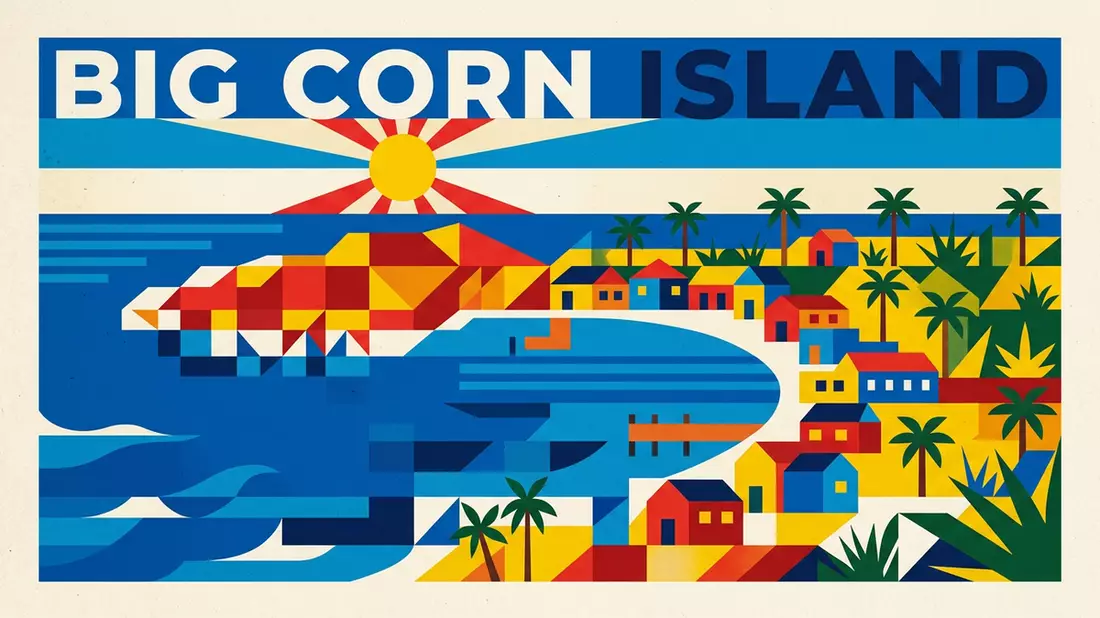 Bauhaus-Poster als Abstraktion von Corn Islands in Big Corn Island, Nicaragua