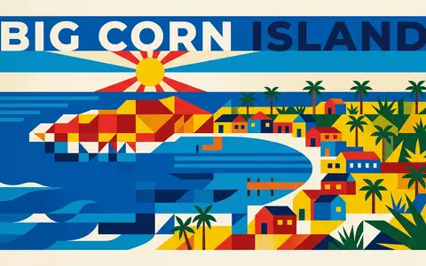 Bauhaus-Poster als geometrische Abstraktion von Corn Islands in Big Corn Island Nicaragua, kraeftige Grundfarben und - Foto: THN