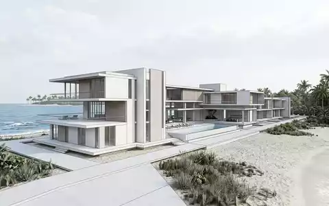 Moderner Architektur-Render zeigt Silhouette von Corn Islands in Big Corn Island Nicaragua, klare Linien und - Foto: THN