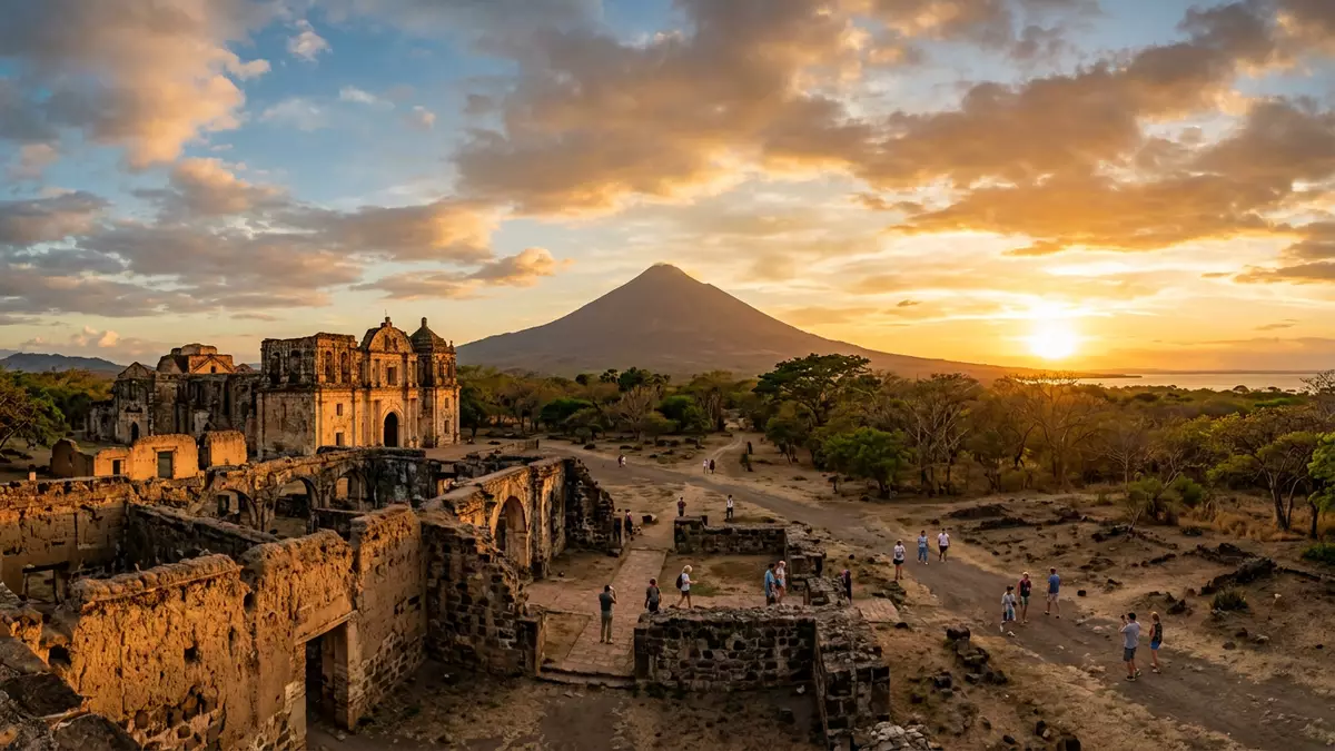 Fotorealistische Ansicht von Leon Viejo in Leon, Nicaragua im Abendlicht