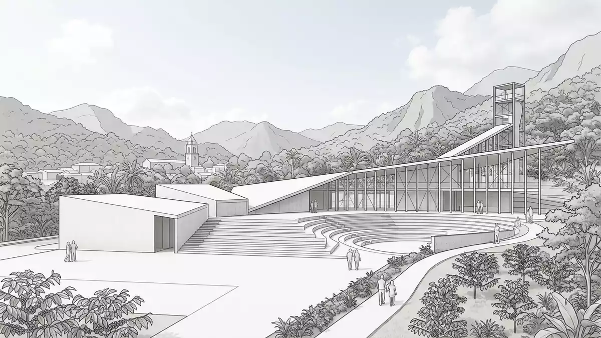 Architektur-Render von Ruta de las Flores in Juayua, El Salvador bei Tageslicht
