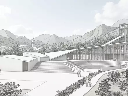 Moderner Architektur-Render zeigt Silhouette von Ruta de las Flores in Juayua El Salvador, klare Linien - Foto: THN