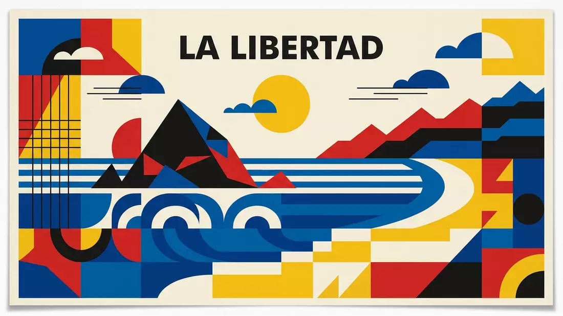 Bauhaus-Poster als Abstraktion von El Tunco Strand in La Libertad, El Salvador