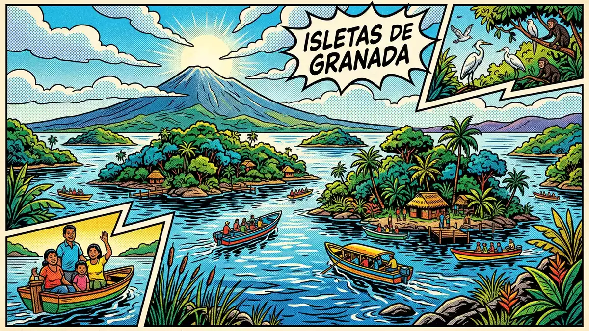 Pop-Art-Comic von Inseln von Granada in Granada, Nicaragua mit Rasterpunkten