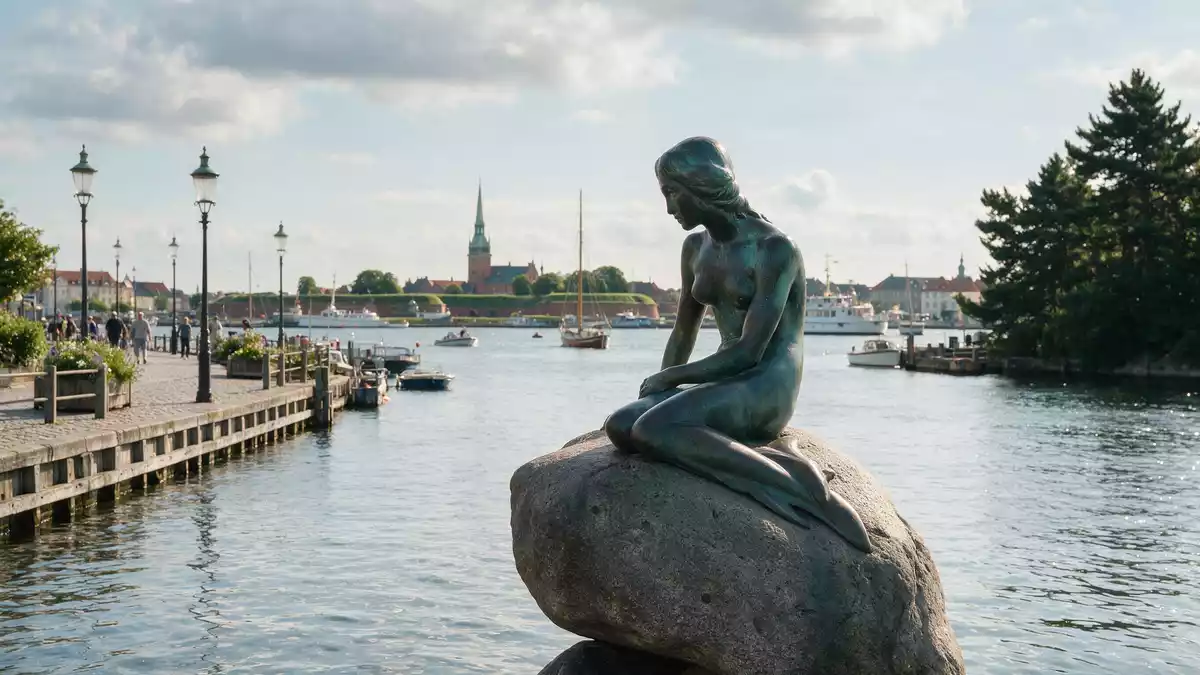 Editorial-Reisemagazinbild vom Wahrzeichen Kleine Meerjungfrau Kopenhagen in Kopenhagen, Dän…