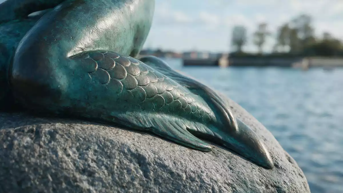 Makroaufnahme eines Materialdetails am Wahrzeichen Kleine Meerjungfrau Kopenhagen, Kopenhage…
