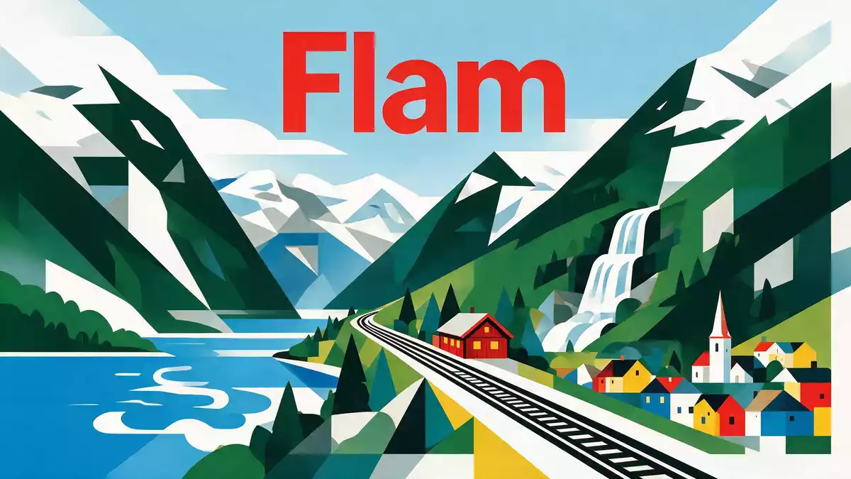 Bauhaus-Poster als Abstraktion von Flåmbahn in Flam, Norwegen