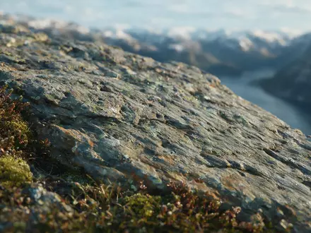 Extreme Makroaufnahme eines Materialdetails am Wahrzeichen Trolltunga in Ullensvang Norwegen, taktile Struktur und weiches Seitenlicht - Foto: THN