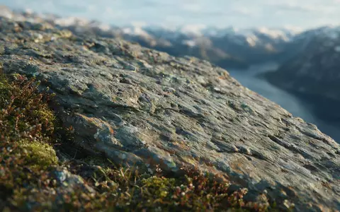 Extreme Makroaufnahme eines Materialdetails am Wahrzeichen Trolltunga in Ullensvang Norwegen, taktile Struktur und weiches Seitenlicht - Foto: THN