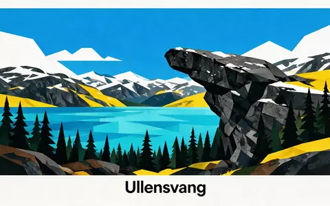 Bauhaus-Poster als geometrische Abstraktion von Trolltunga in Ullensvang Norwegen, kraeftige Grundfarben und harte Formkanten - Foto: THN
