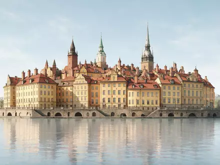 Moderner Architektur-Render zeigt Silhouette von Gamla Stan Stockholm in Stockholm Schweden, klare Linien und neutrales - Foto: THN