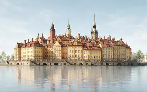 Moderner Architektur-Render zeigt Silhouette von Gamla Stan Stockholm in Stockholm Schweden, klare Linien und neutrales - Foto: THN