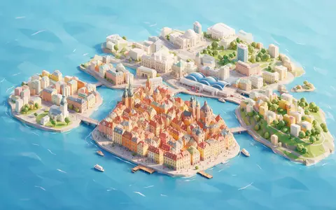 Isometrisches Diorama von Gamla Stan Stockholm und Umgebung in Stockholm Schweden, verspielte Low-Poly-Kulisse in Pastellfarben - Foto: THN