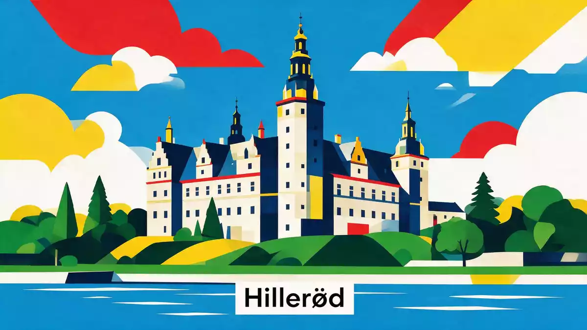 Bauhaus-Poster als Abstraktion von Schloss Frederiksborg in Hilleröd, Dänemark