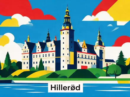 Bauhaus-Poster als geometrische Abstraktion von Schloss Frederiksborg in Hilleröd Dänemark, kraeftige Grundfarben und harte Formkanten - Foto: THN