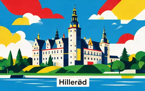 Bauhaus-Poster als geometrische Abstraktion von Schloss Frederiksborg in Hilleröd Dänemark, kraeftige Grundfarben und harte Formkanten - Foto: THN