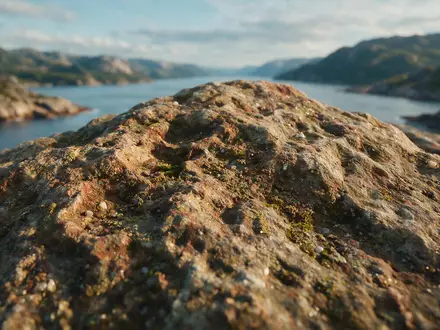 Extreme Makroaufnahme eines Materialdetails am Wahrzeichen Preikestolen in Strand Norwegen, taktile Struktur und weiches Seitenlicht - Foto: THN