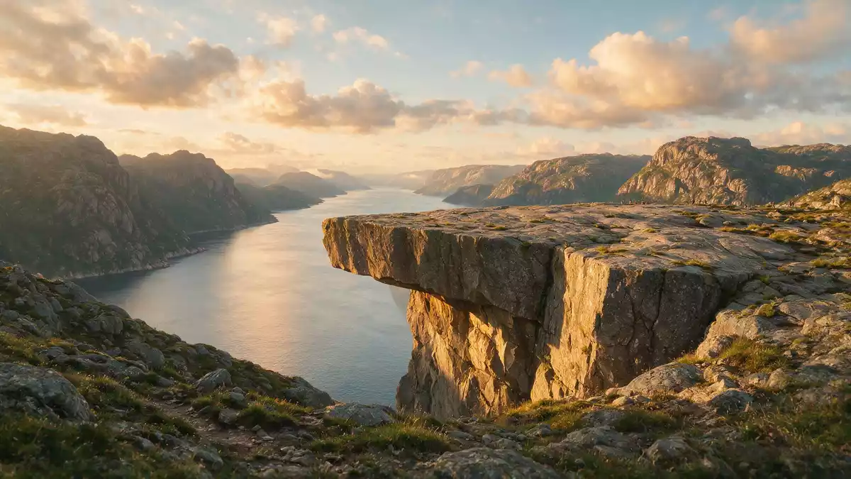 Fotorealistische Ansicht von Preikestolen in Strand, Norwegen im Abendlicht