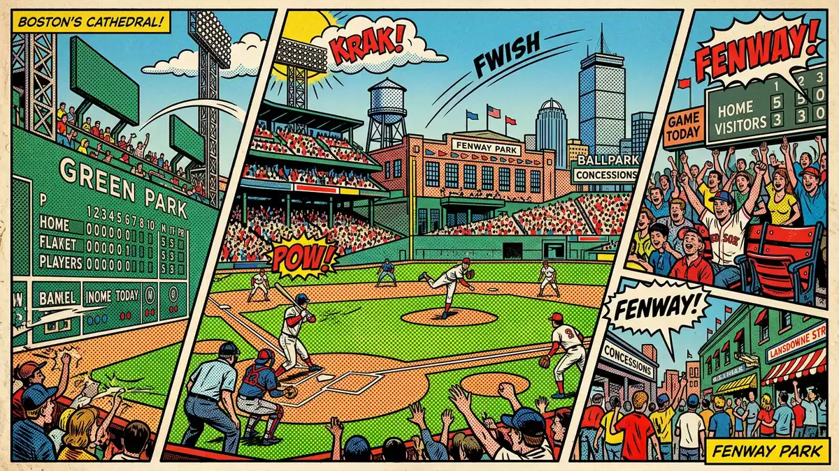 Pop-Art-Comic von Fenway Park in Boston, USA mit Rasterpunkten