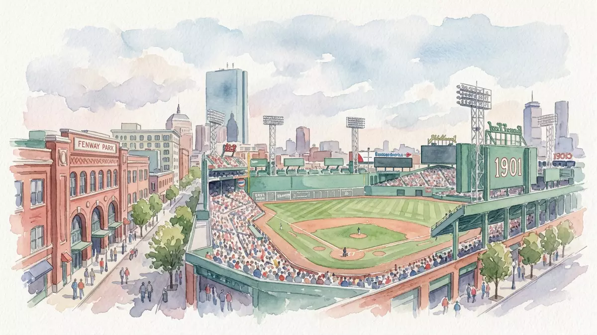 Aquarell-Illustration von Fenway Park in Boston, USA als Reiseposter