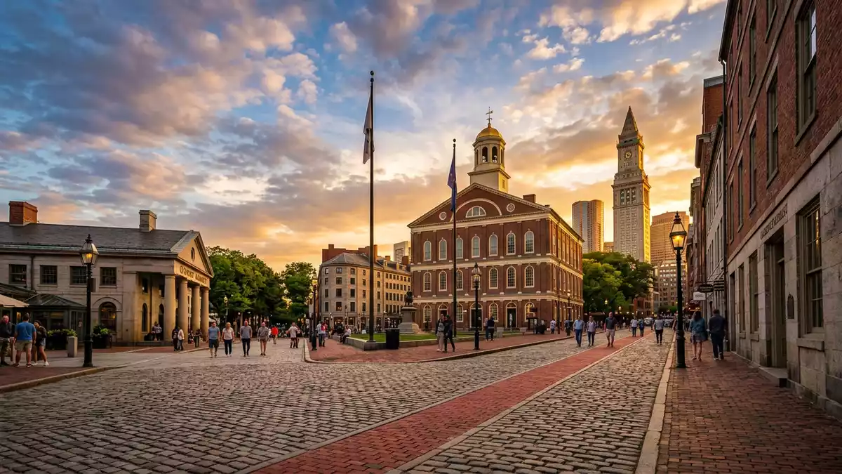 Fotorealistische Ansicht von Freedom Trail Boston in Boston, USA im Abendlicht