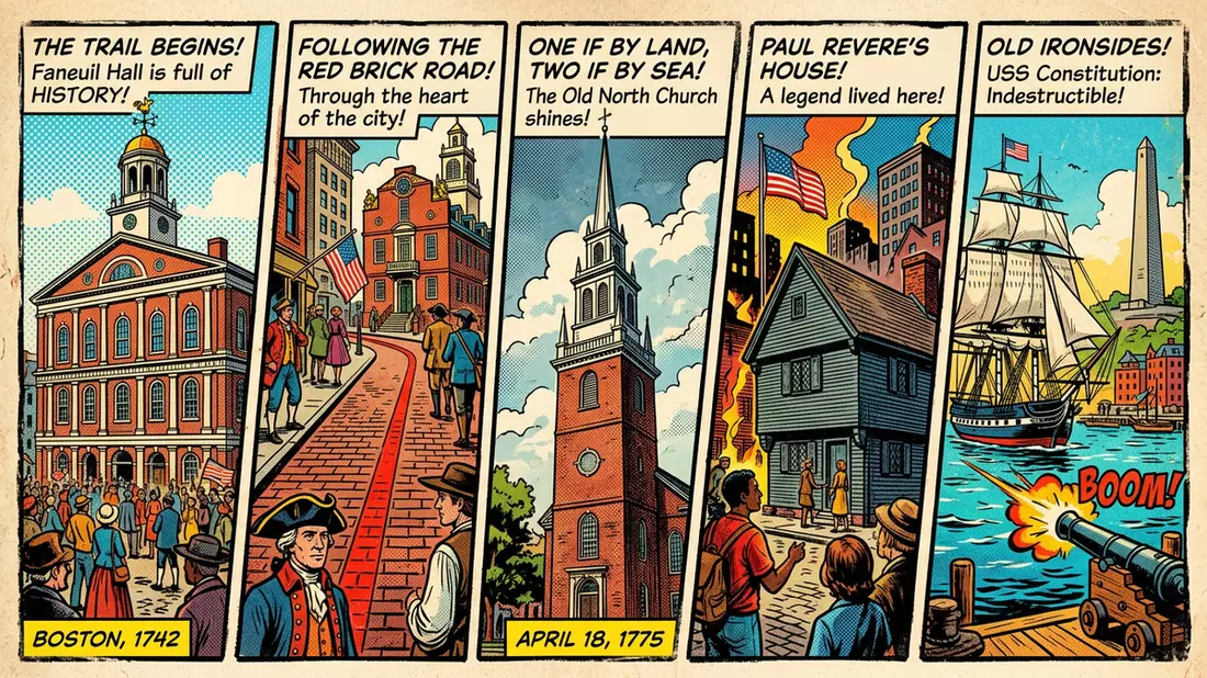 Pop-Art-Comic von Freedom Trail Boston in Boston, USA mit Rasterpunkten