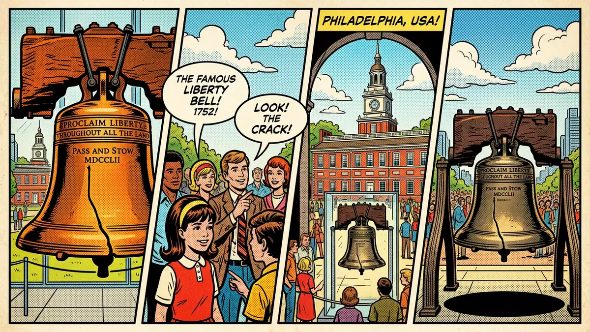 Pop-Art-Comic von Liberty Bell in Philadelphia, USA mit Rasterpunkten