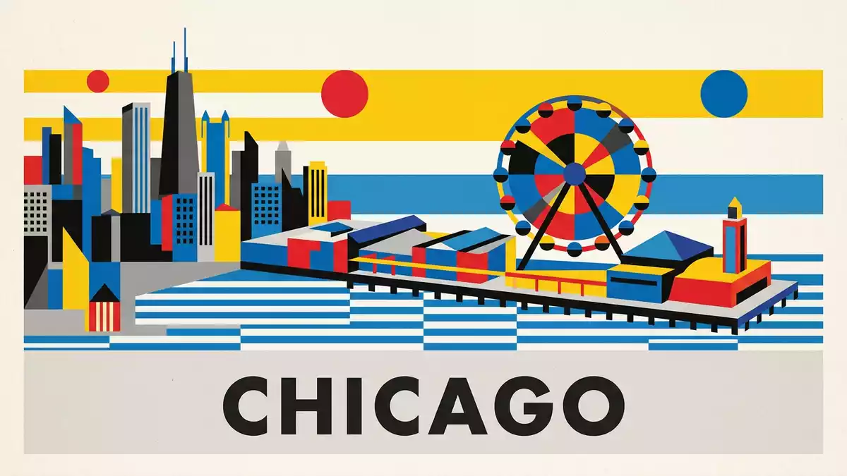 Bauhaus-Poster als Abstraktion von Navy Pier Chicago in Chicago, USA