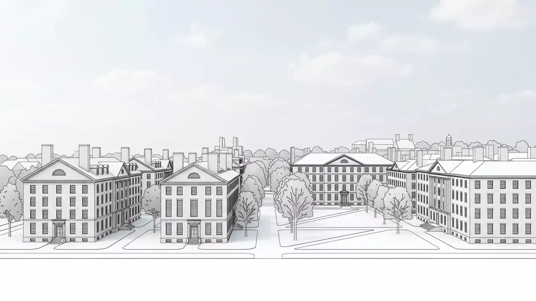 Architektur-Render von Harvard Yard in Cambridge, USA bei Tageslicht