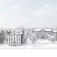 Moderner Architektur-Render zeigt Silhouette von Harvard Yard in Cambridge USA, klare Linien und neutrales Tageslicht - Foto: THN