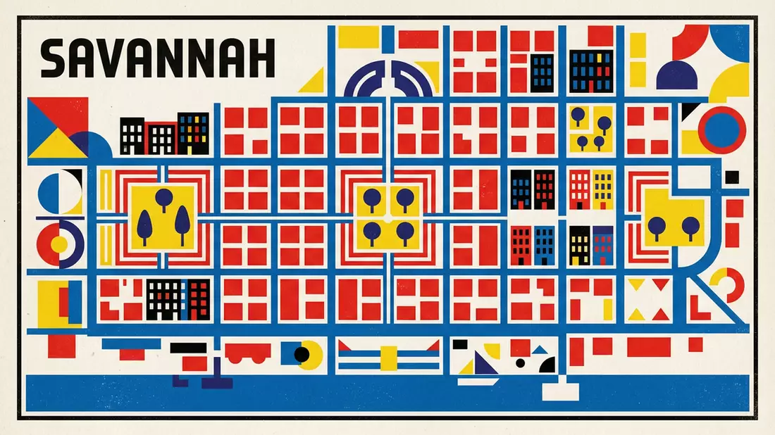 Bauhaus-Poster als Abstraktion von Savannah Historic District in Savannah, USA