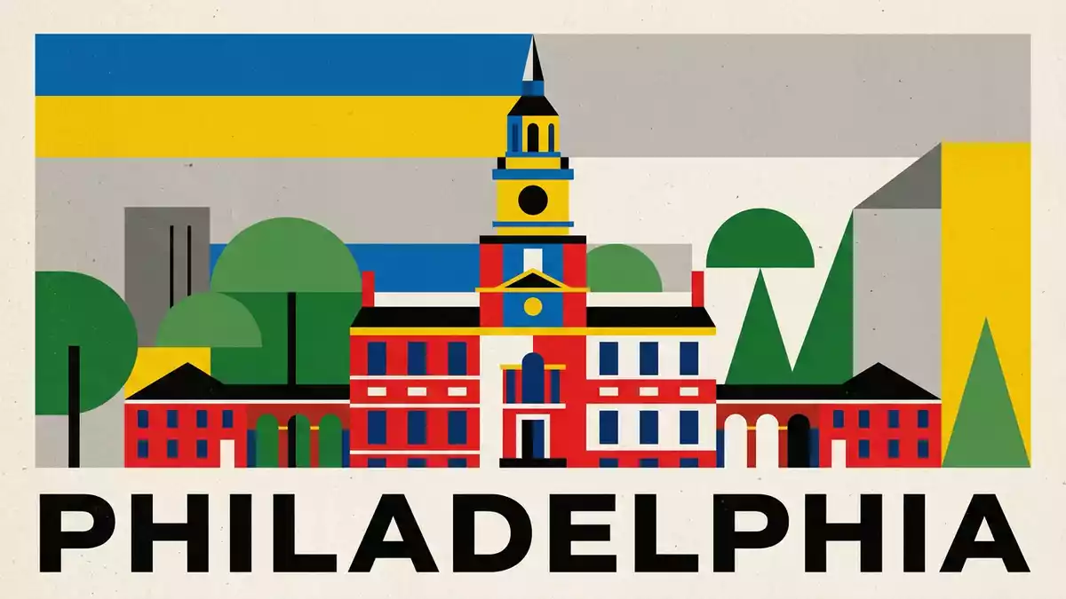 Bauhaus-Poster als Abstraktion von Independence Hall Philadelphia in Philadelphia, USA