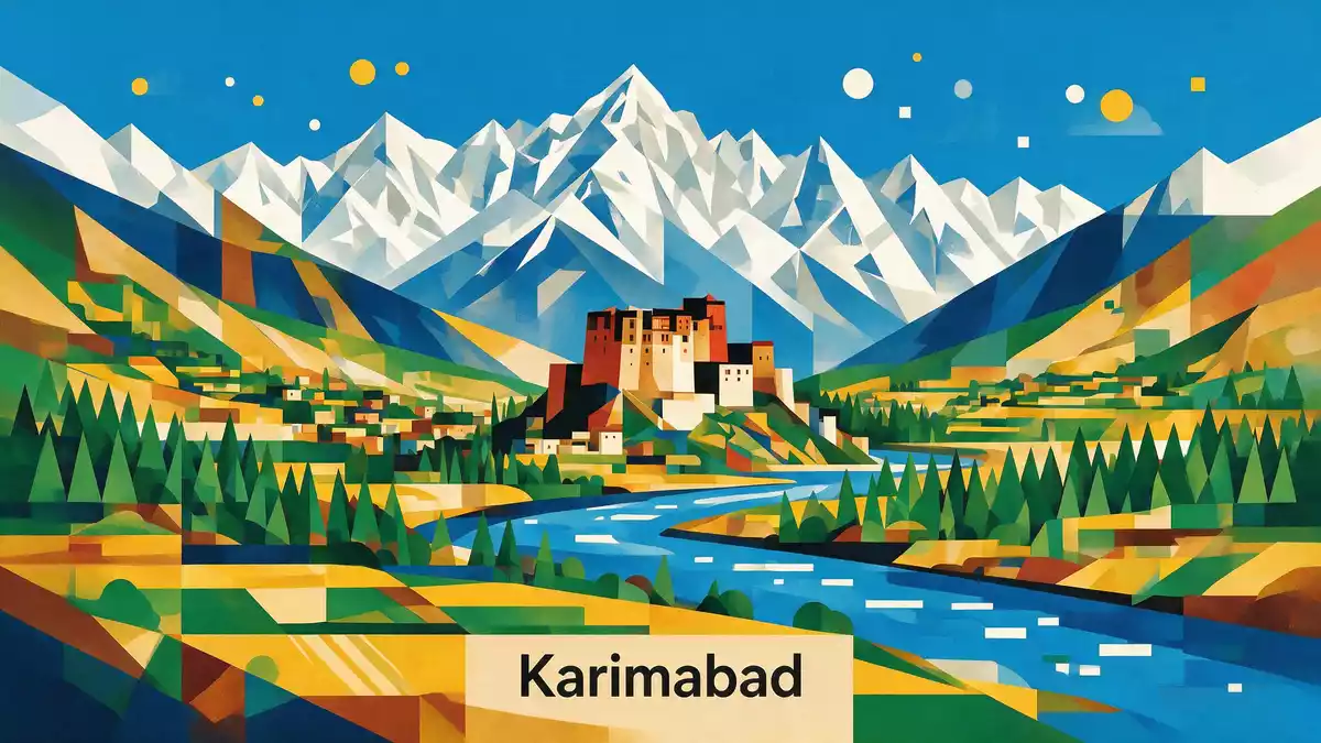 Bauhaus-Poster als Abstraktion von Hunza-Tal in Karimabad, Pakistan